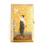 A late 19thC aesthetic movement photograph album, decorated with a lady and bird, etc., picked out