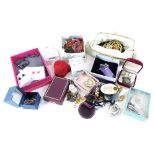 A group of costume jewellery and effects, to include stud earrings, bracelets, pendant drops, rings,