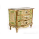 A continental gilt wood miniature Venetian style commode, with three drawers, for jewellery, 19cm