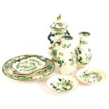 A collection of Masons green Chartreuse ironstone, to include a vase and cover, pair of vases, etc.