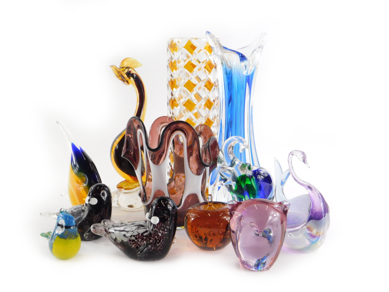 A quantity of art glass, to include Murano, Czech, etc.