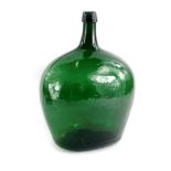 A green glass demijohn, unmarked 40cm high.