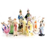 A collection of porcelain figures, mainly in the Art Deco style, to include a Goebel figure. (AF)