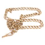 A rose gold curb link watch chain, with additional clip section, stamped 9c, the main chain 40cm