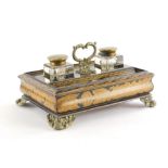 A 19thC penwork desk stand, decorated with scrolls, leaves, figures, etc., the removable top with