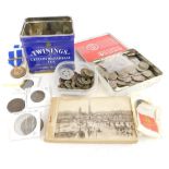 A quantity of coins and tokens, to include a Liverpool half deed token from 1792, a British Empire