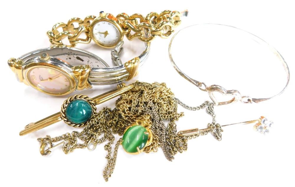 A group of costume jewellery, to include modern dress watches, pendants, silver heart bangle, silver
