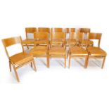 A set of ten church laminated stacking chairs.