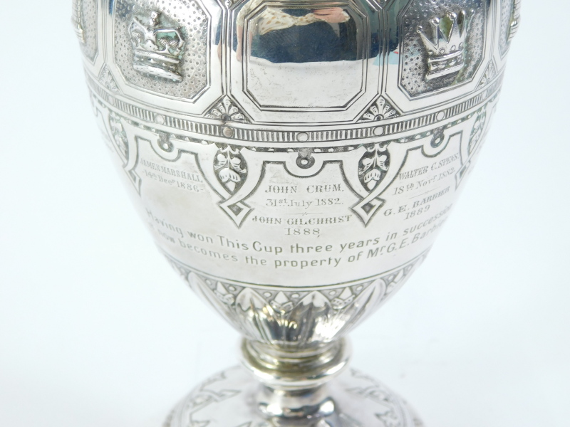 A Victorian silver chess related claret jug trophy, cast with a band of chess pieces, scrolls, etc., - Image 2 of 3