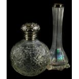 An Edwardian cut glass scent bottle, with silver mount, embossed with scrolls, etc., Birmingham