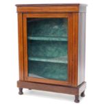 An Edwardian mahogany and boxwood strung display cabinet, the top with a moulded edge above a glazed
