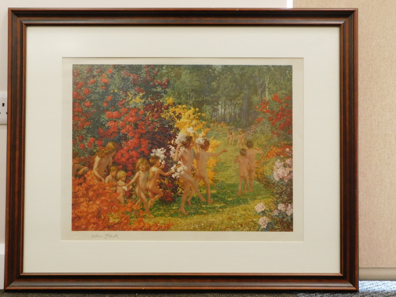 Arthur John Black (1855-1936). Nude children frolicking in a forest, artist signed print, signed - Image 2 of 4