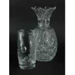 A cut glass pineapple shaped vase, 31cm high, and a Royal Doulton hand cut crystal jug, boxed. (2)