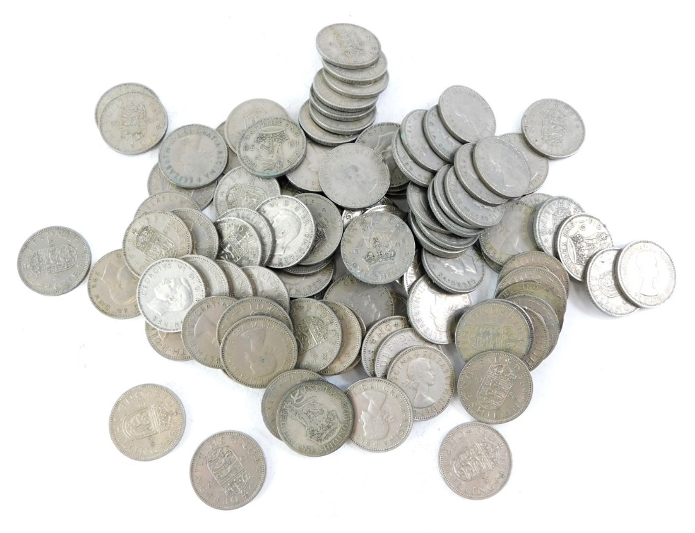 A quantity of George VI and Elizabeth II one shilling coins.