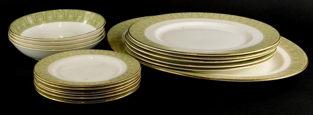 A Royal Doulton Sonnet pattern part dinner service, to include five dinner plates, oval meat dish,