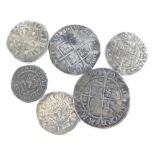 Six various silver medieval period coins. (AF)