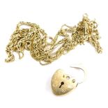 A group of 9ct gold chains and accessories, to include a 9ct gold padlock, 9ct gold rope twist