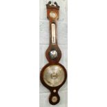 A mid 19thC rosewood cased wheel barometer, with silvered dial, thermometer, etc., 97cm high.
