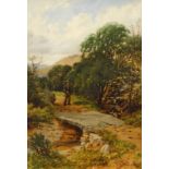 Charles Blacklock (1878-c.1893). Landscape with fisherman approaching a river crossing, titled Nr