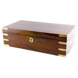 A 19thC mahogany and brass bound campaign writing box, with fitted interior with baize