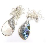 Two Shipton and Co Fine jewellery mother of pearl and silver pendants and chains, both boxed.
