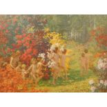 Arthur John Black (1855-1936). Nude children frolicking in a forest, artist signed print, signed