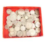 A large quantity of British white metal coins, to include some half silver and nickel silver.