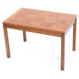 A Norwegian teak rectangular coffee table, with a design of square within a cross banded border,