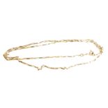 A 9ct gold elongated box link neck chain, 44cm long, 2.1g.