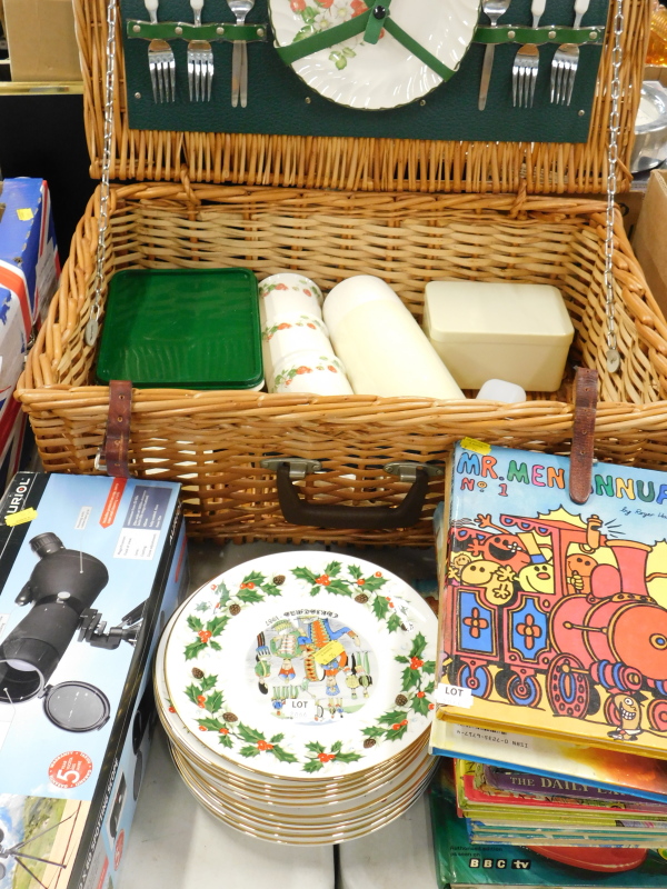 An Antler wicker picnic hamper and contents, a quantity of Royal Grafton commemorative Twelve Days