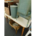 A collection of furniture, to include various Lloyd Loom style tub chairs, a Lloyd Loom laundry