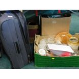 General household effects, to include ramekins, stoneware jar, glass tray, suitcase etc. (a