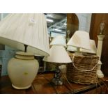 A quantity of table lamps, wicker basket, etc. (a quantity)