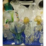 Glassware, to include basket, drinking glasses, handkerchief, vase, various other vases, liquor