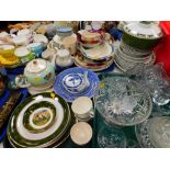 Various china and effects, florally patterned Staffordshire part tea service, rice bowls, cut glassw