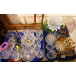 Glassware, to include crystal glasses, opalescent glass shade, orange ashtray, H. Oreutler owl paper