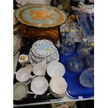 Decorative glassware and effects, part tea service, Balfour best bone china in floral decoration, cu
