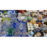Miniature china and effects, pottery table, chest of two drawers, ewer, glassware, moulded glass, Na