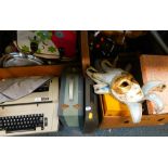 A Sierra 3400 electric word processor, household items and effects, records case, Gruffalo soft toys