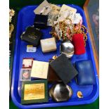 Costume jewellery and effects, beads, brooches, and a necklace in Dryden and Sons box, cufflinks, et