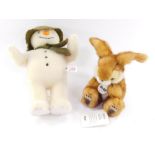 A Steiff 30th anniversary snowman figure, number 663826, together with a Poppel Rabbit, best for kid