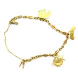 A 9ct gold charm bracelet, of fancy link design with three 9ct gold charms, to include a car dated