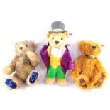 A Steiff Willy Wonka teddy bear, number 662768, a diamond anniversary growler teddy bear, and a Seba