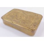 A WWI Princess Mary brass Christmas tin 1914, 13cm wide.