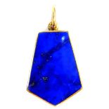 A 9ct gold pendant, the pentagonal shaped pendant set with lapis lazuli and black polished stone,