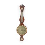 B Verga & Son Warranted. A late 19thC mahogany and boxwood strung four dial wheel barometer, in a br