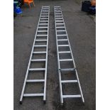 An extending step ladder in two sections.