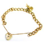 A 9ct gold charm bracelet, the bracelet of curb link design with single applied charm of anchor hear