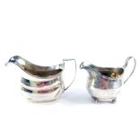 A George III silver cream jug, of ogee form, London 1805, and a further silver cream jug, with brigh