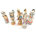 A group of Bronte Porcelain Clowder of Cats figural candle snuffers, limited edition, printed marks,